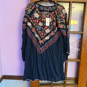 Johnny Was Maryam Embroidered Floral Navy Dress